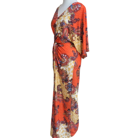 *NWOT* Venus Boho Paisley Twist Knot Front Detail Maxi Dress in Orange - Size S - Picture 3 of 14